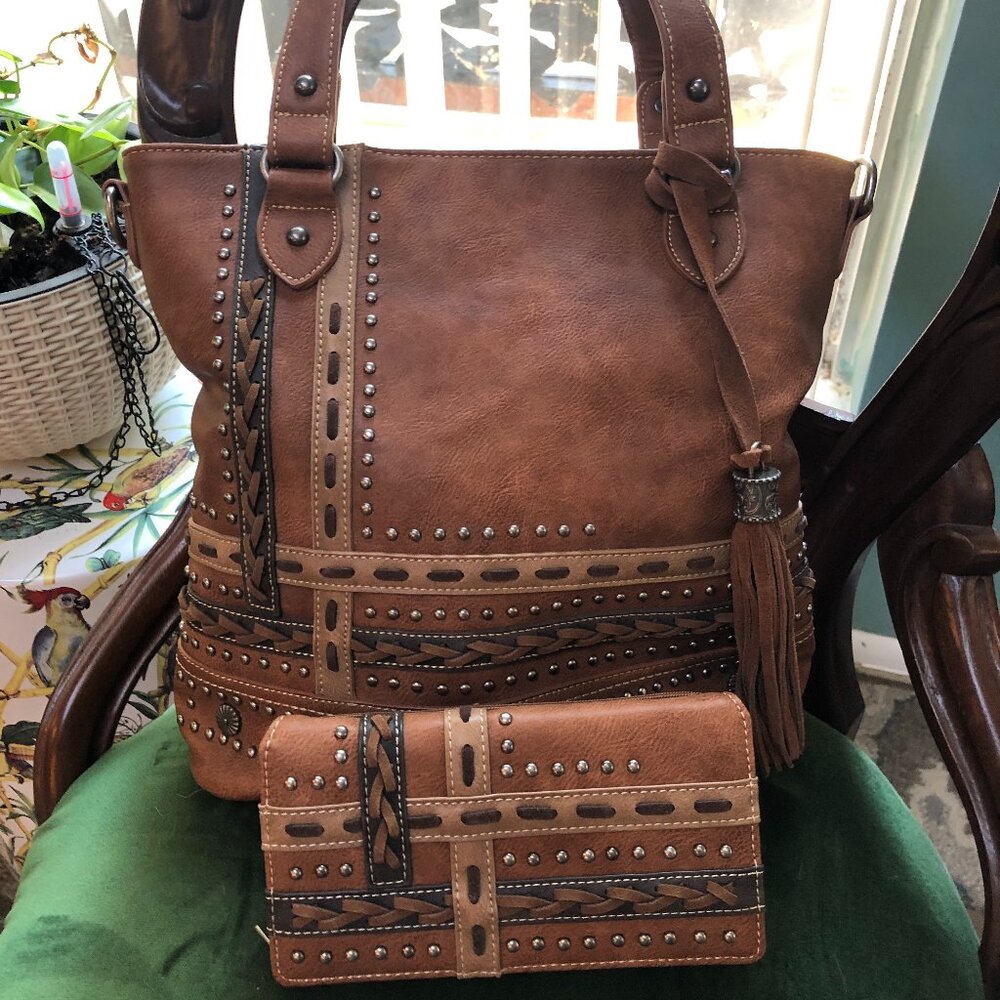 MONTANA WEST Concealed Carry Western Purse Handbag & Wallet NWOT Brown
